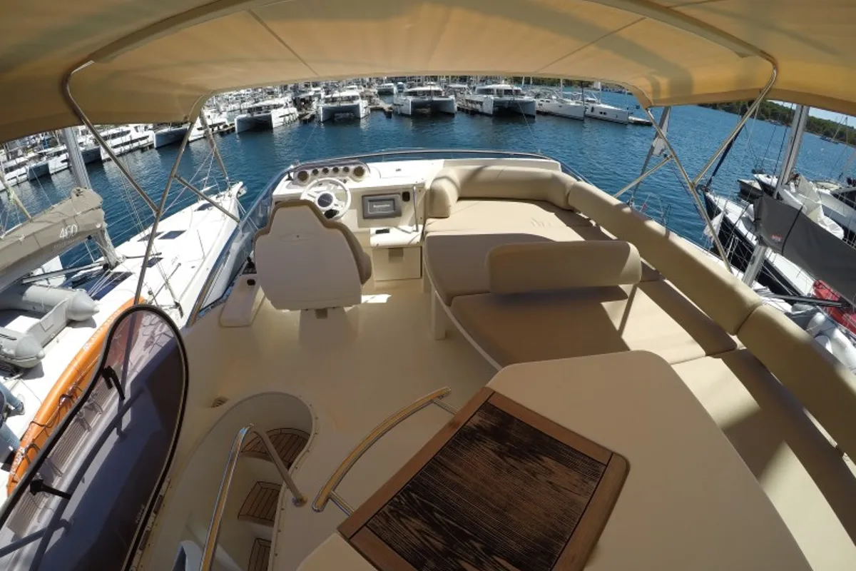 Deck of Luma, a Azimut 47 motor yacht at Grad Šibenik, Croatia
