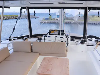 Cockpit of Golden Hind, a Lagoon 51 catamaran at Parham Town, British Virgin Islands