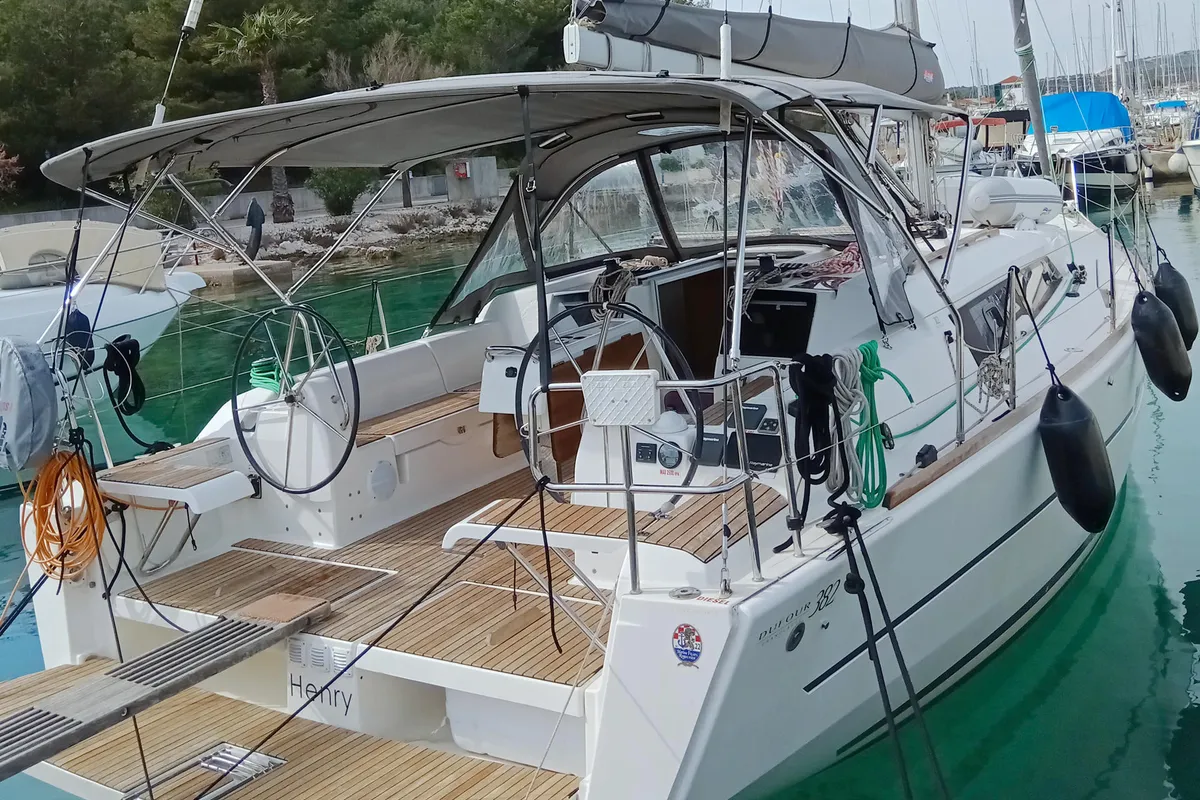 Cockpit of Henry, a Dufour 382 GL sailboat at Općina Rogoznica, Croatia