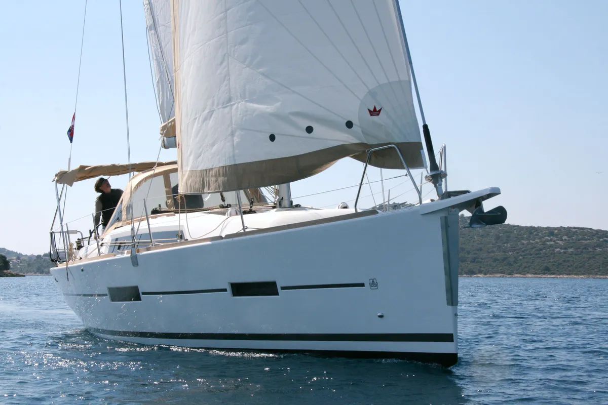 Exterior view of Henry, a Dufour 382 GL sailboat at Općina Rogoznica, Croatia