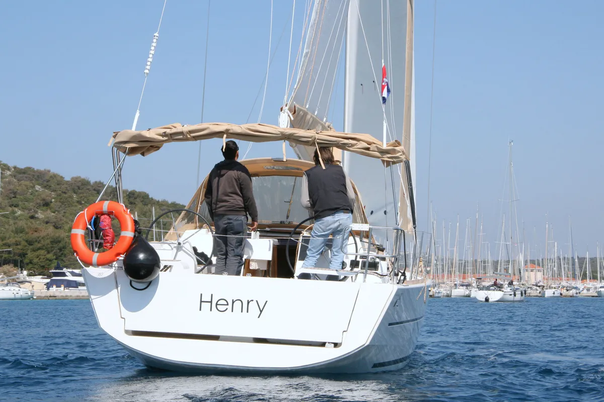 Exterior view of Henry, a Dufour 382 GL sailboat at Općina Rogoznica, Croatia
