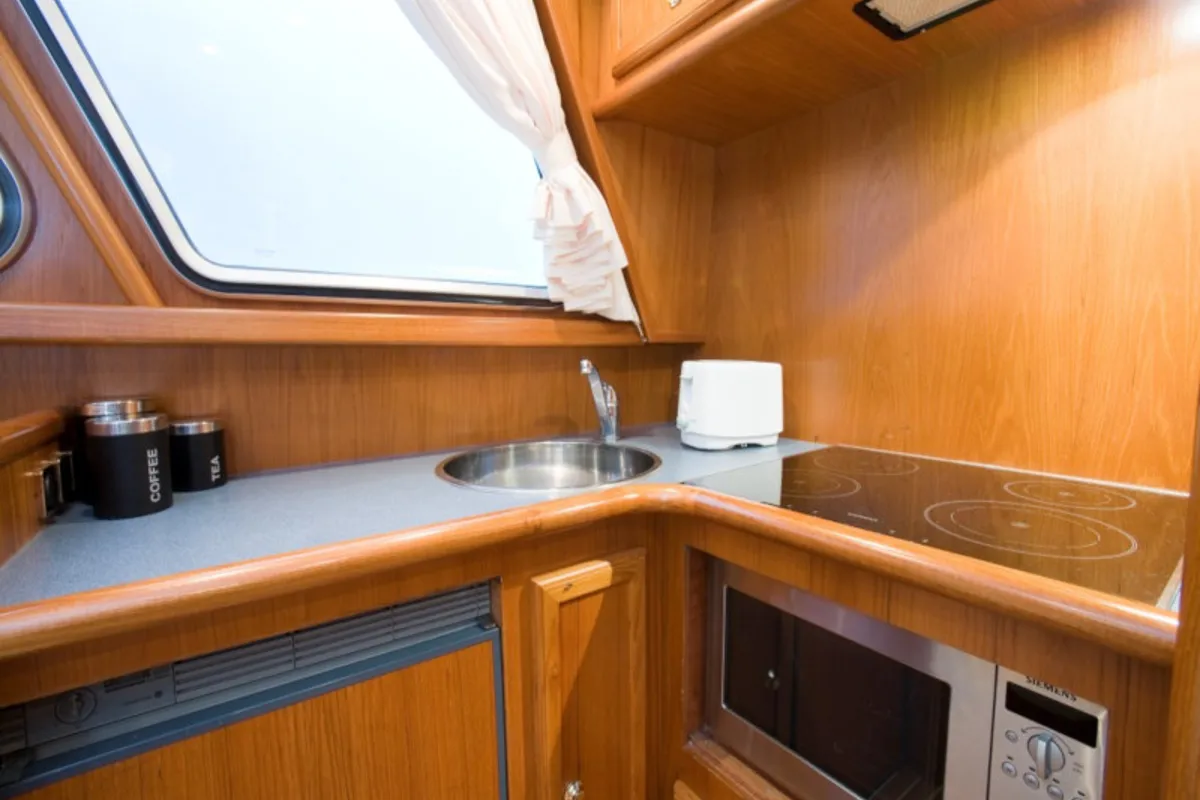 Galley of Drait 72, a De Drait Impression 1280 motorboat at Drachten, Netherlands