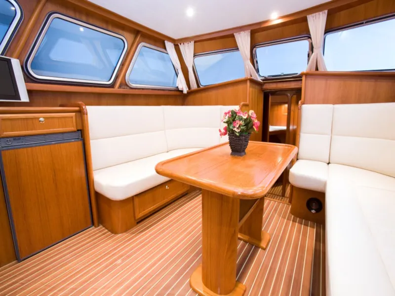 Salon of Drait 72, a De Drait Impression 1280 motorboat at Drachten, Netherlands