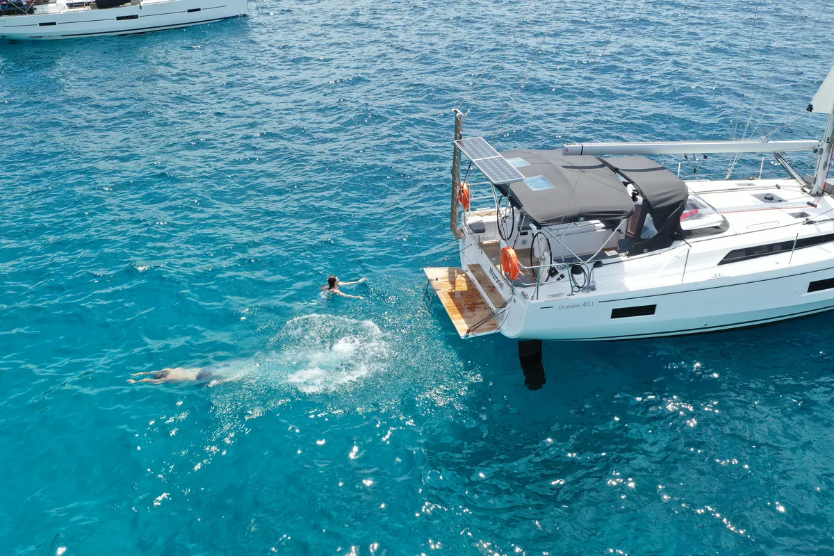 Exterior view of Maranel, a Beneteau Oceanis 40.1 sailboat at Salamina Municipal Unit, Greece