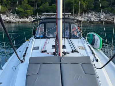 Deck of Maranel, a Beneteau Oceanis 40.1 sailboat at Salamina Municipal Unit, Greece