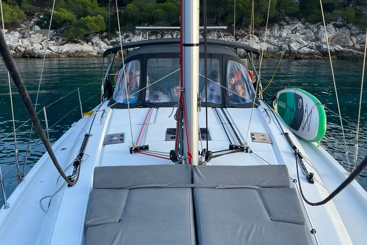 Deck of Maranel, a Beneteau Oceanis 40.1 sailboat at Salamina Municipal Unit, Greece