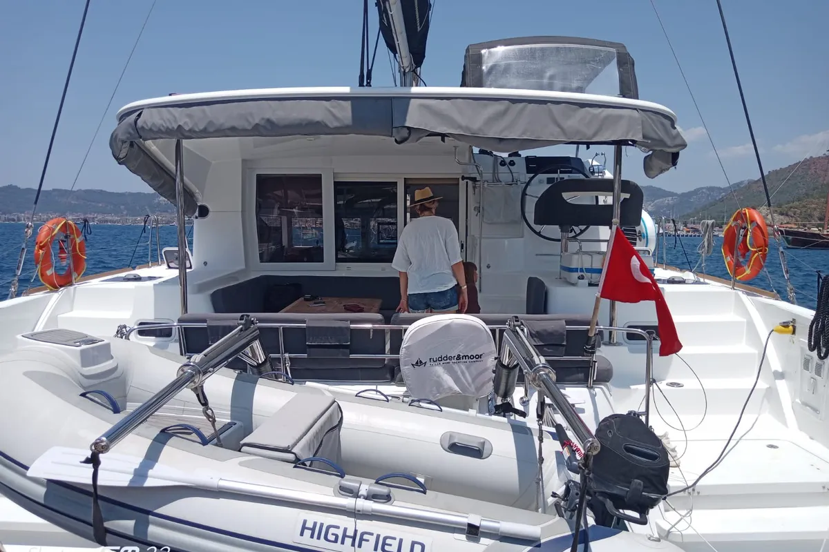 Deck of Shima, a Lagoon 40 catamaran at Marmaris, Turkey