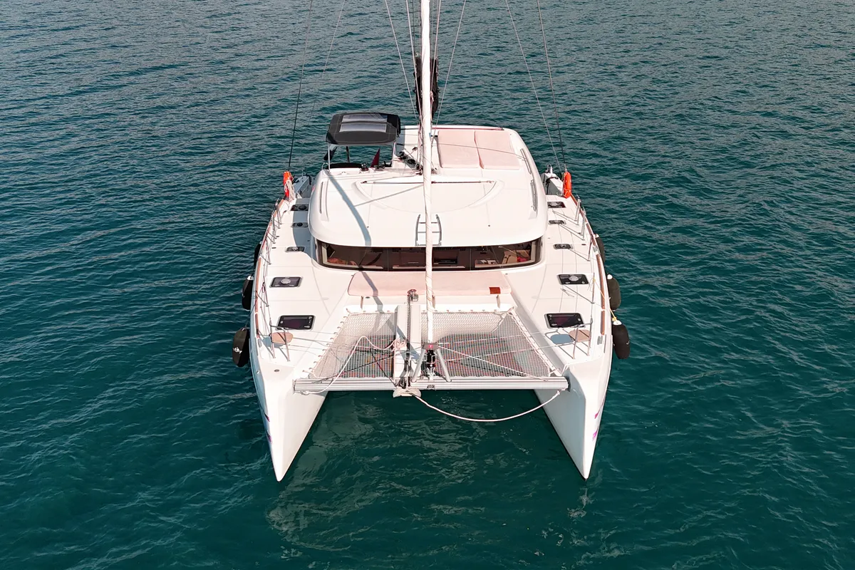 Exterior view of Shima, a Lagoon 40 catamaran at Marmaris, Turkey