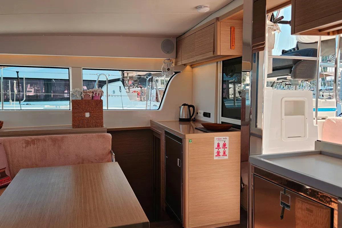 Salon of Shima, a Lagoon 40 catamaran at Marmaris, Turkey