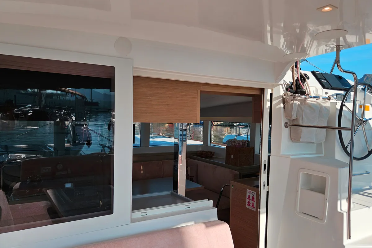 Cockpit of Shima, a Lagoon 40 catamaran at Marmaris, Turkey