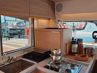 Galley of Shima, a Lagoon 40 catamaran at Marmaris, Turkey
