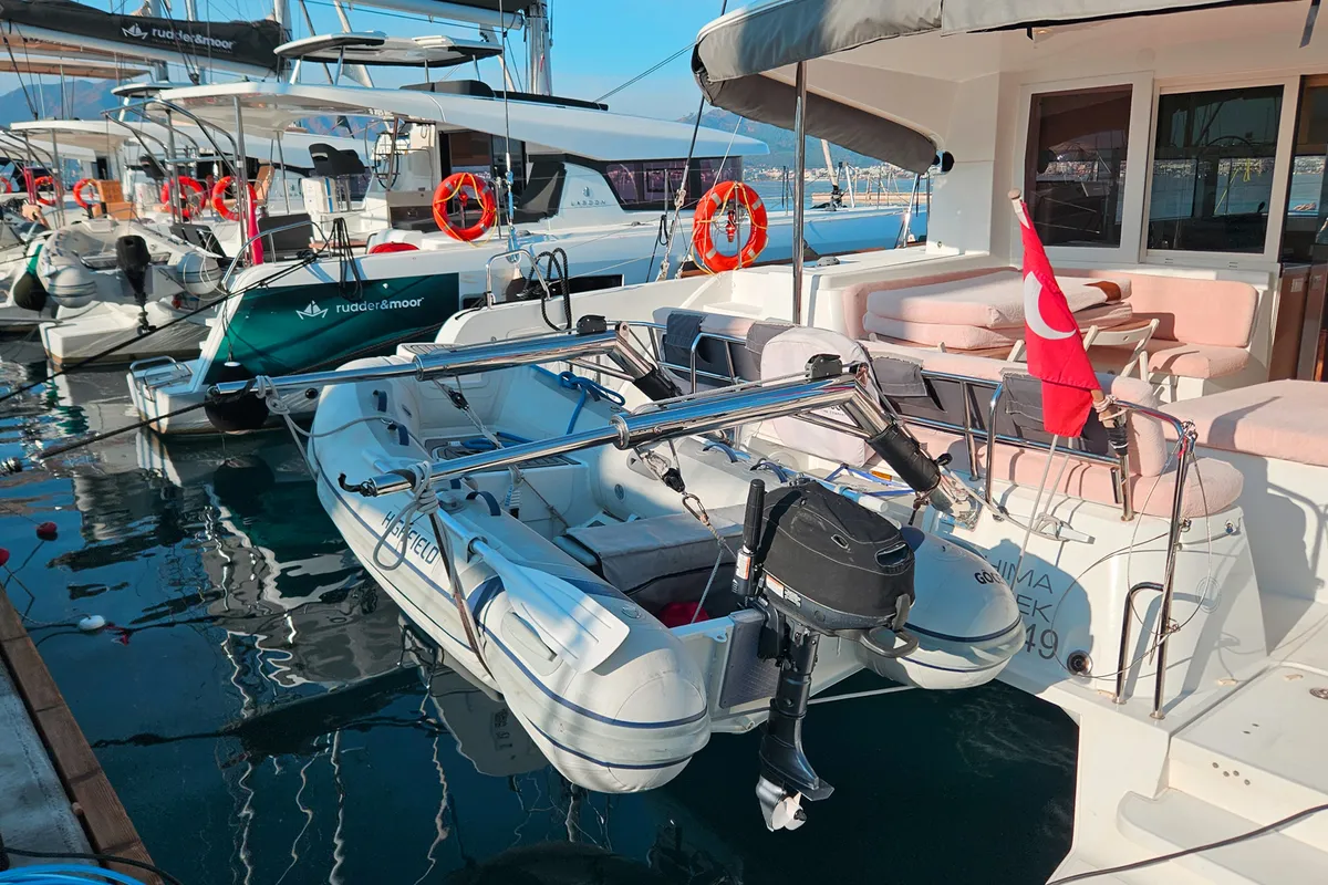 Deck of Shima, a Lagoon 40 catamaran at Marmaris, Turkey