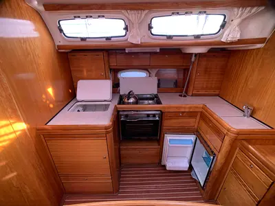 Galley of Snoopy, a Bavaria 46 Cruiser sailboat at Flensburg, Germany