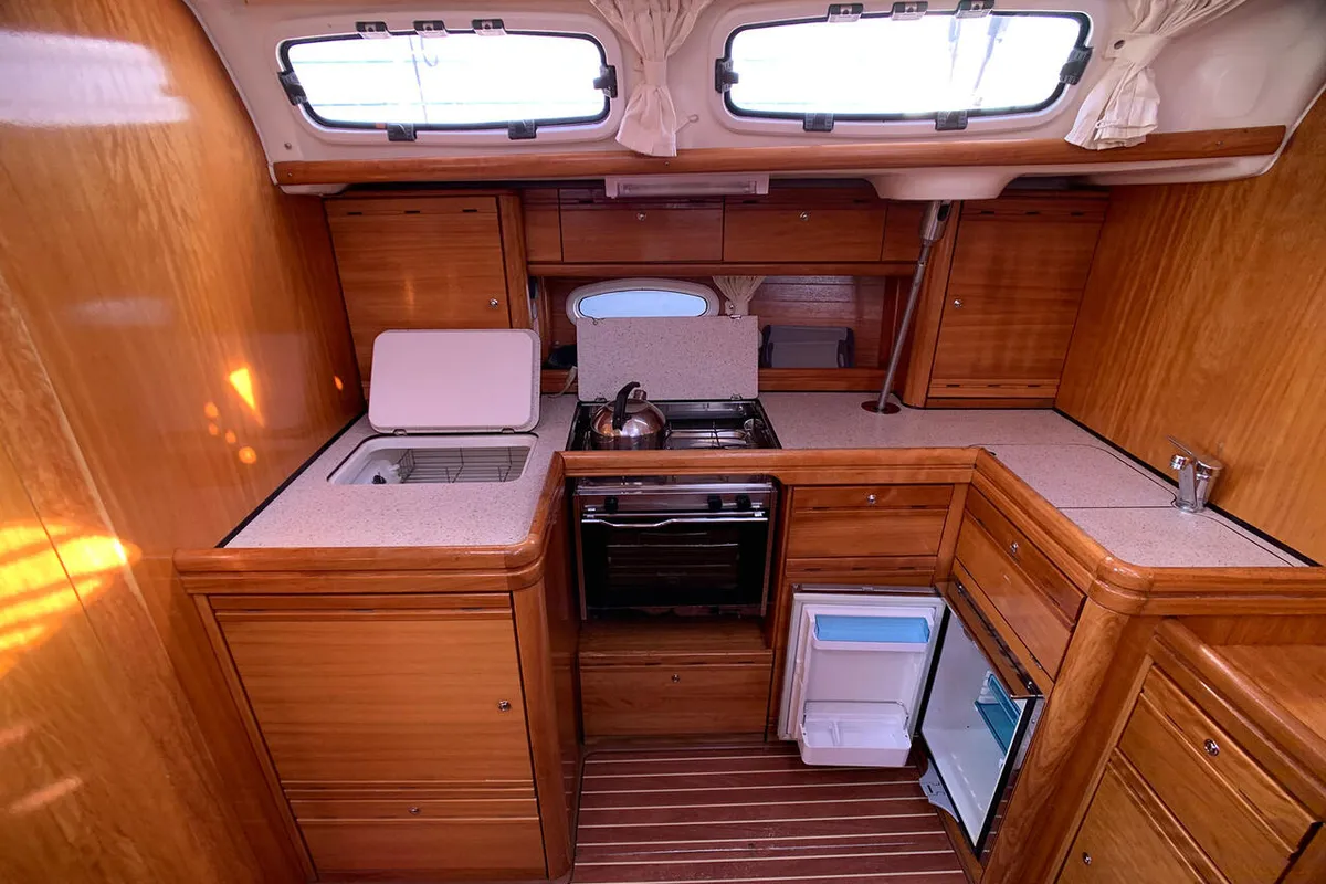Galley of Snoopy, a Bavaria 46 Cruiser sailboat at Flensburg, Germany