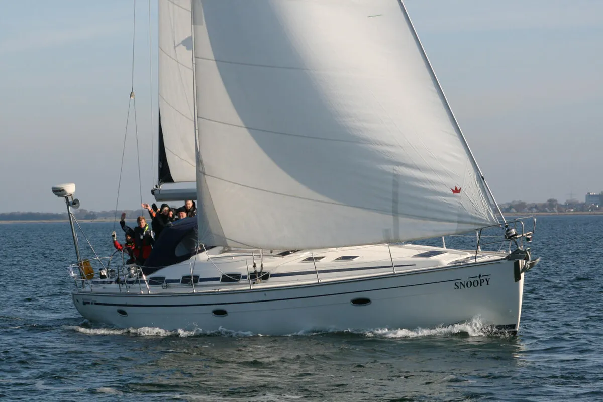 Exterior view of Snoopy, a Bavaria 46 Cruiser sailboat at Flensburg, Germany