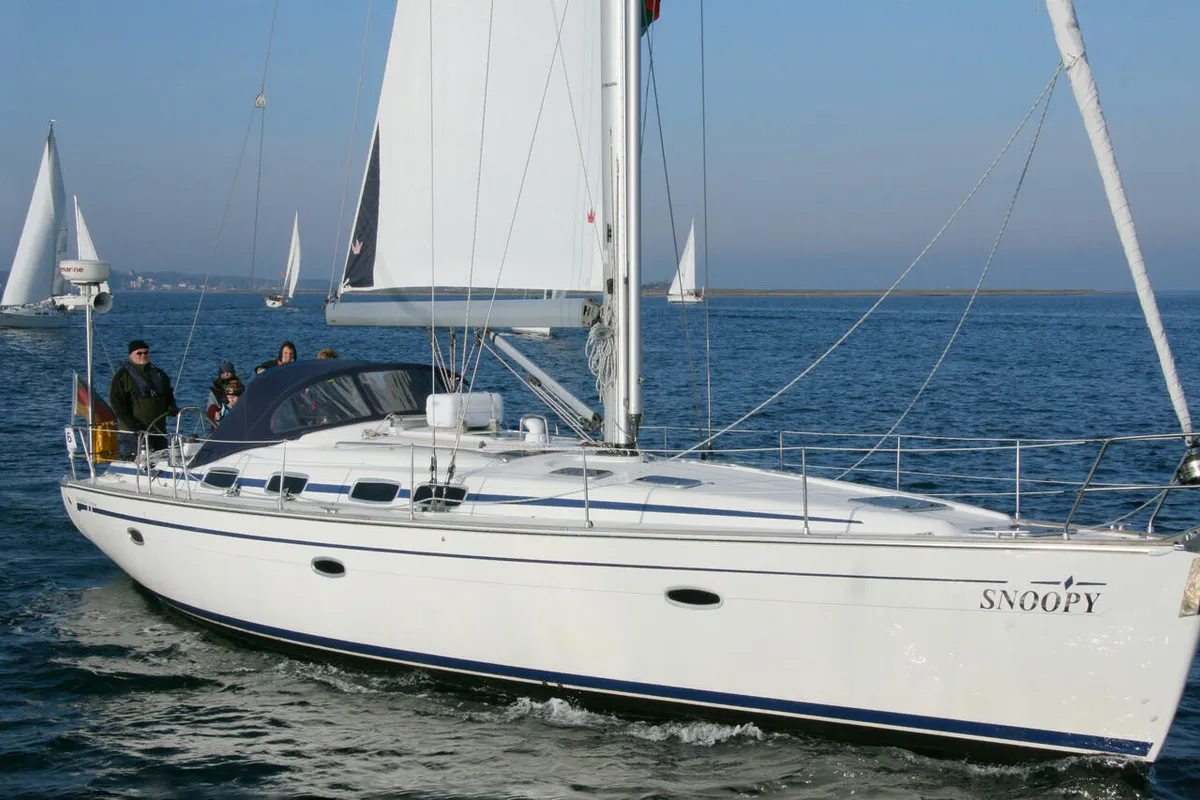 Exterior view of Snoopy, a Bavaria 46 Cruiser sailboat at Flensburg, Germany