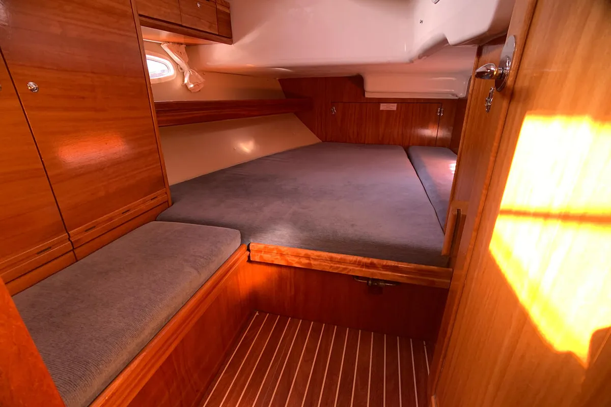Cabin on Snoopy, a Bavaria 46 Cruiser sailboat at Flensburg, Germany