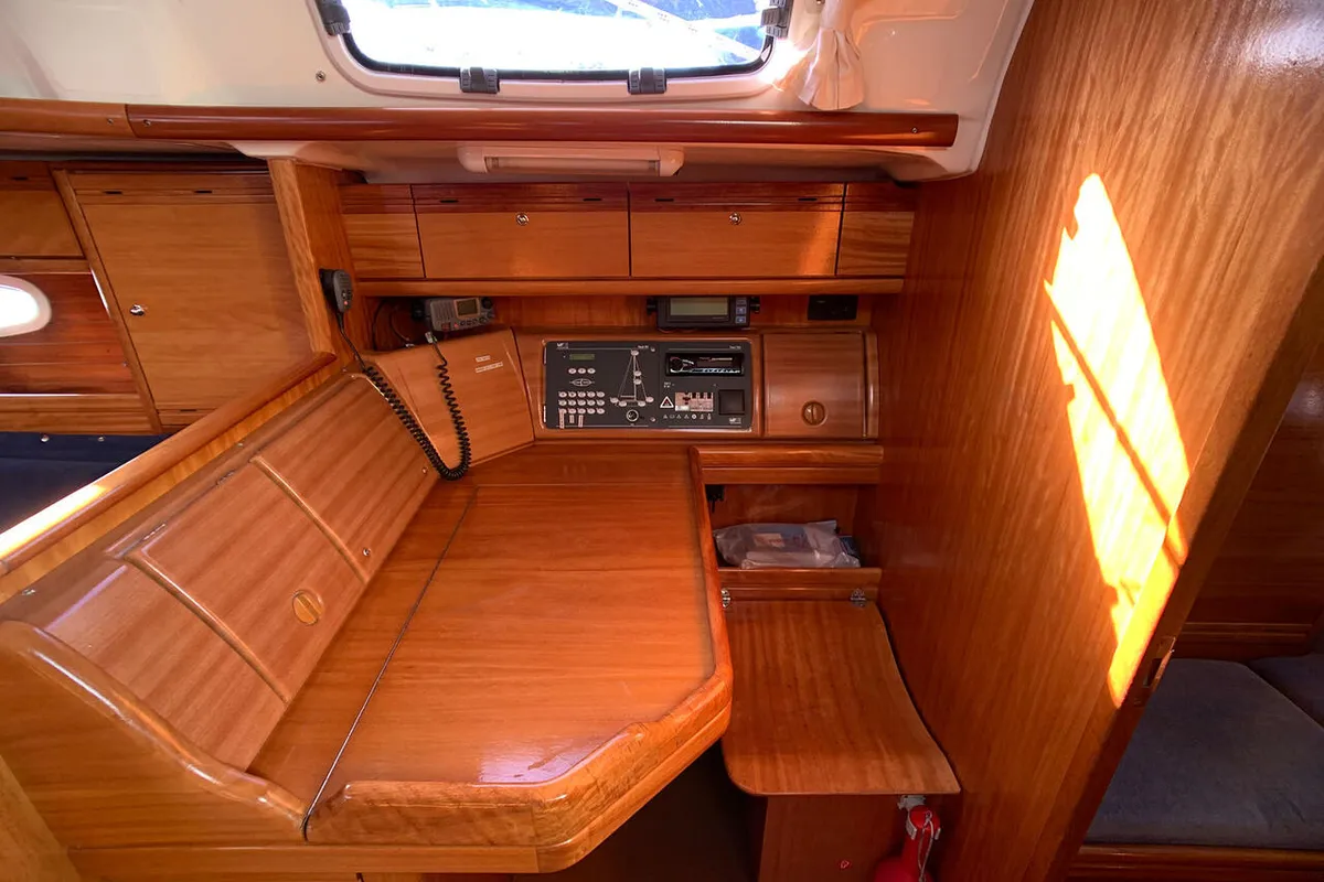 Salon of Snoopy, a Bavaria 46 Cruiser sailboat at Flensburg, Germany