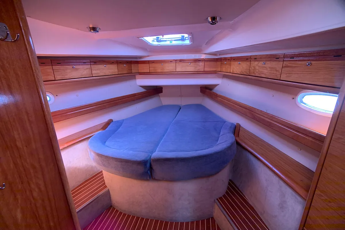 Cabin on Snoopy, a Bavaria 46 Cruiser sailboat at Flensburg, Germany