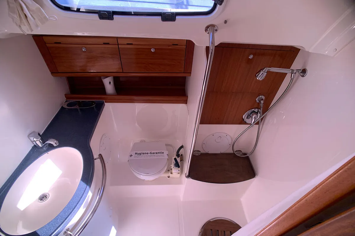 Head on Snoopy, a Bavaria 46 Cruiser sailboat at Flensburg, Germany