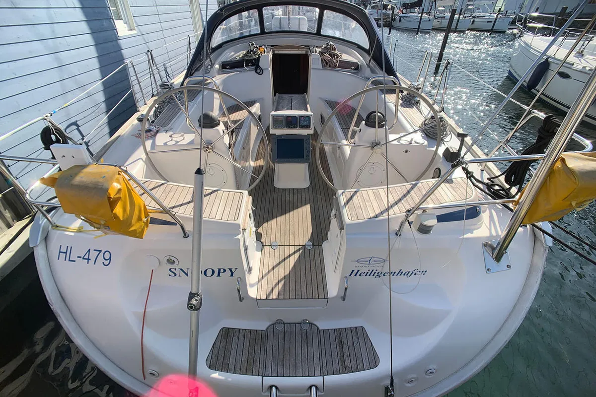 Cockpit of Snoopy, a Bavaria 46 Cruiser sailboat at Flensburg, Germany