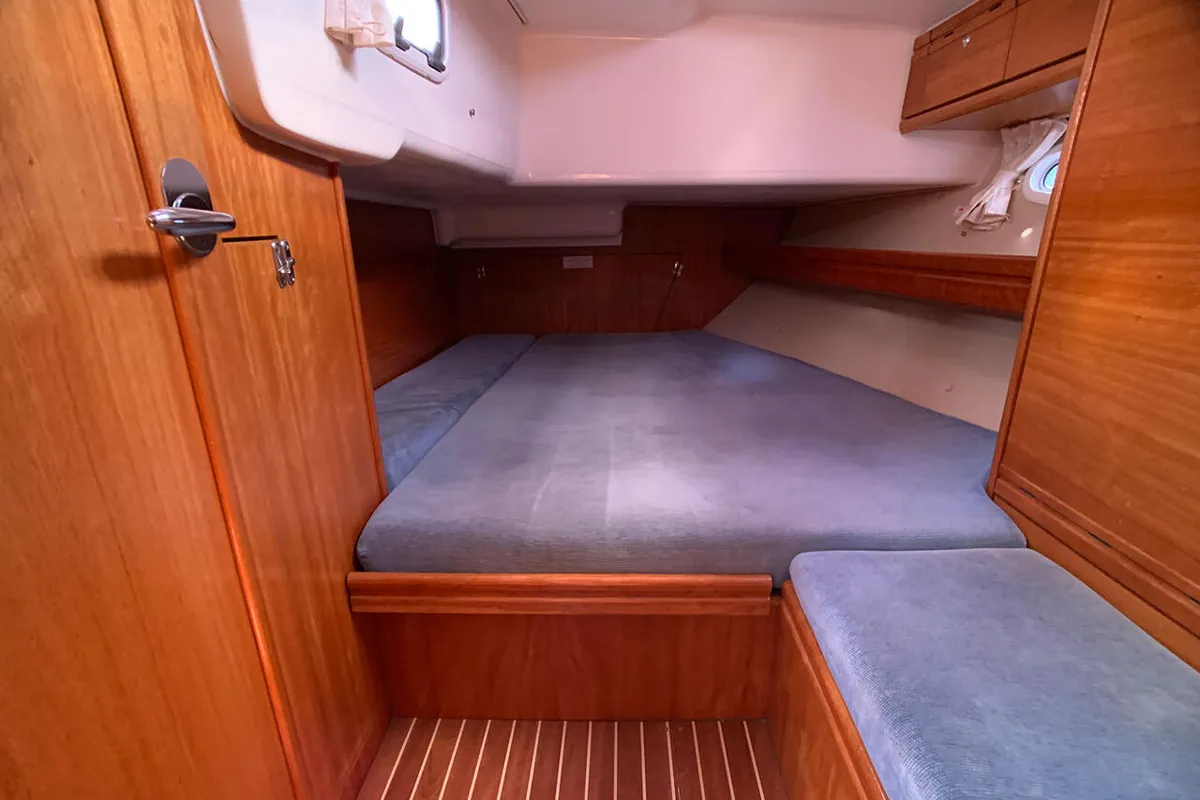 Cabin on Snoopy, a Bavaria 46 Cruiser sailboat at Flensburg, Germany