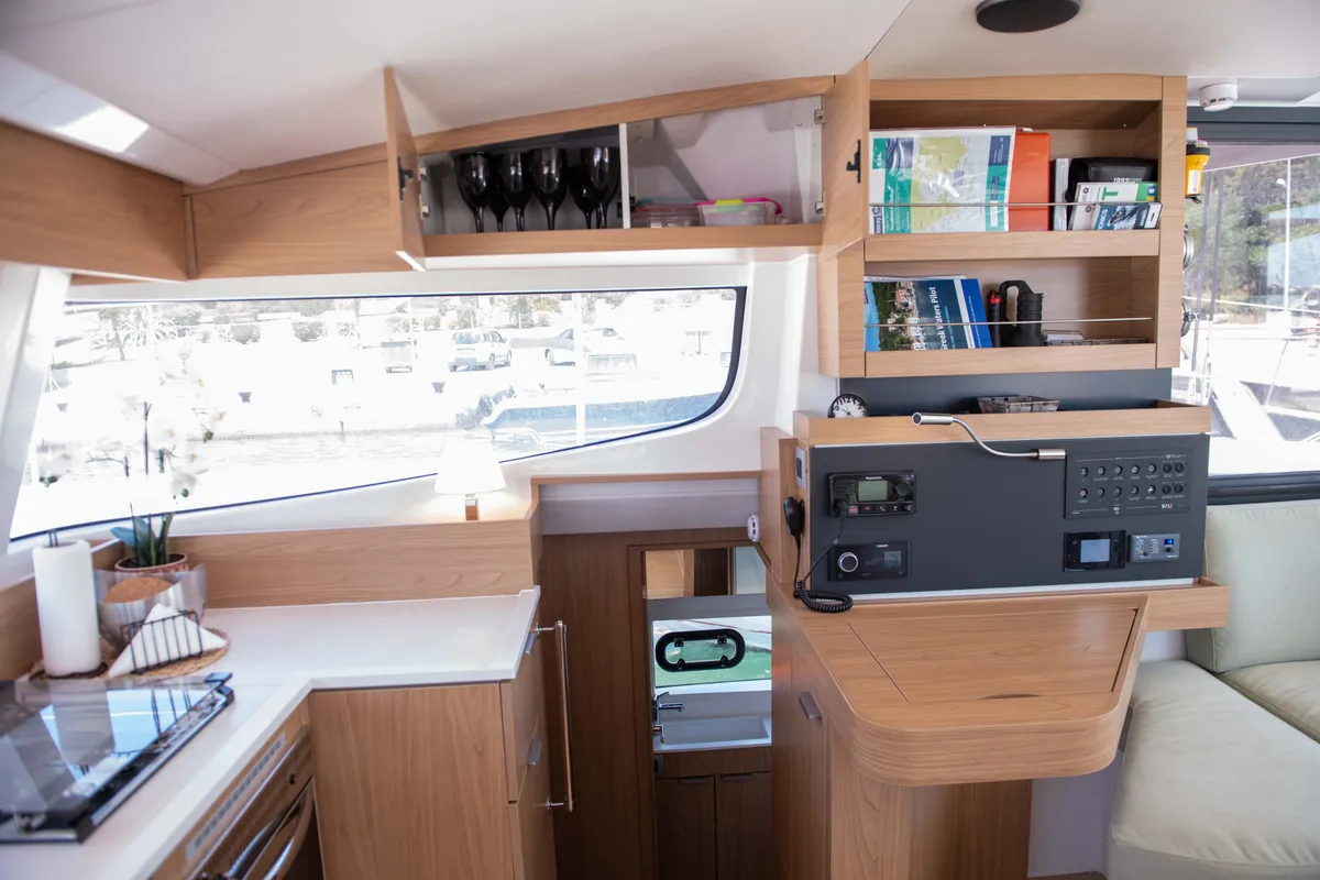 Cockpit of Ela Thalassa III, a Bali Catsmart catamaran at Municipal Unit of Lefkada, Greece