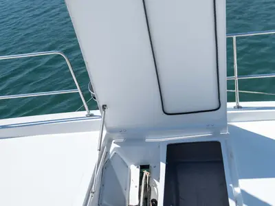 Deck of Ela Thalassa III, a Bali Catsmart catamaran at Municipal Unit of Lefkada, Greece