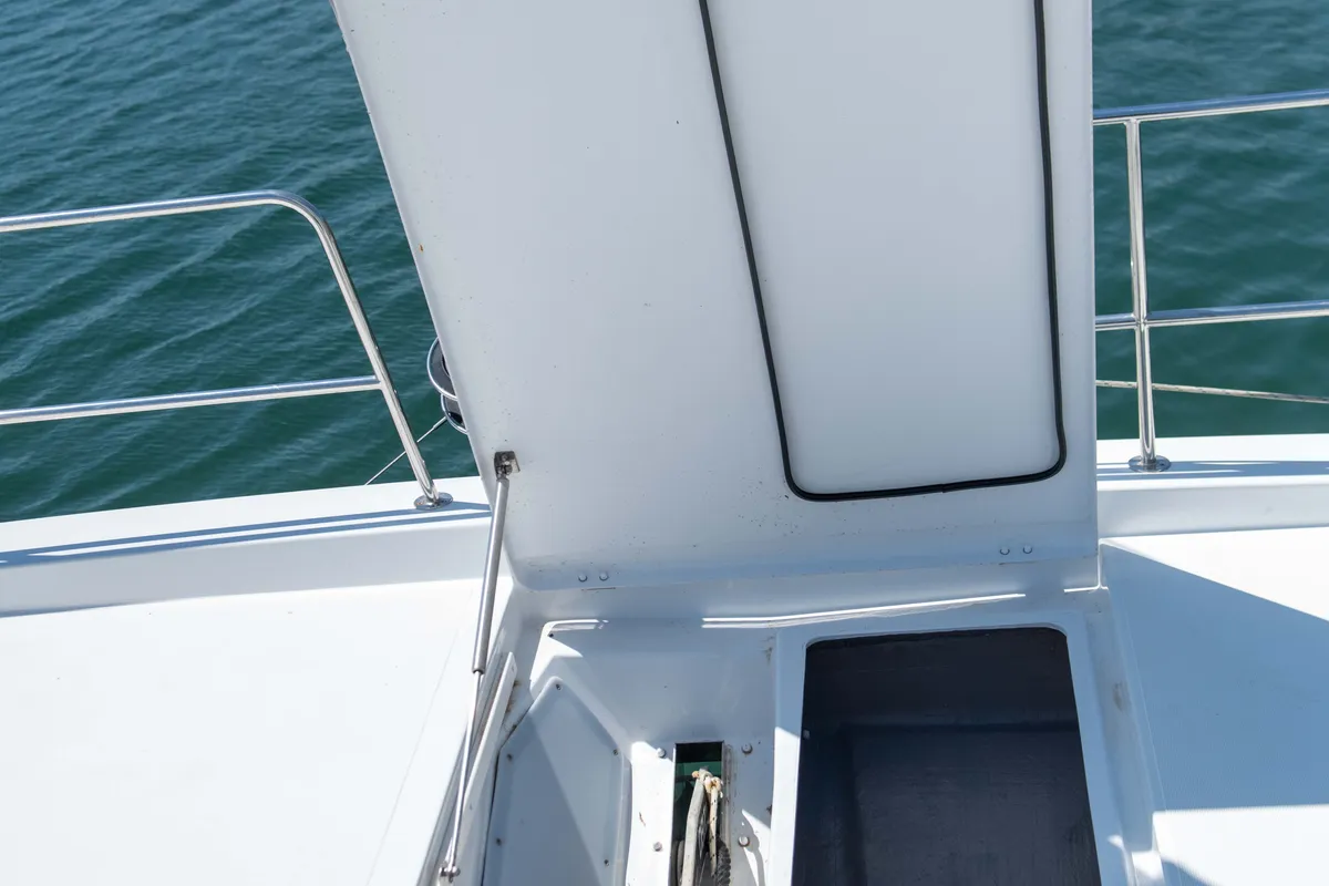 Deck of Ela Thalassa III, a Bali Catsmart catamaran at Municipal Unit of Lefkada, Greece