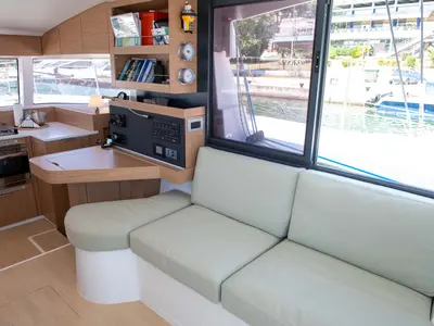 Salon of Ela Thalassa III, a Bali Catsmart catamaran at Municipal Unit of Lefkada, Greece