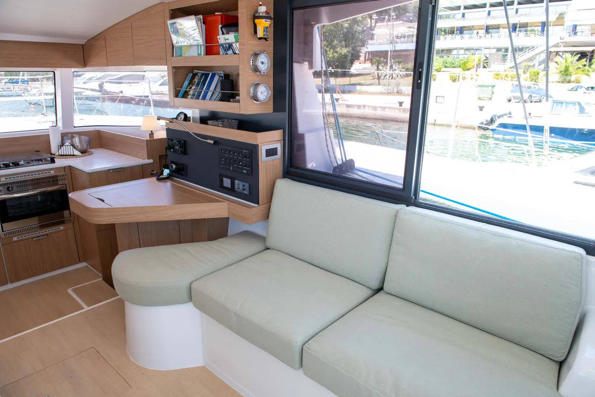 Salon of Ela Thalassa III, a Bali Catsmart catamaran at Municipal Unit of Lefkada, Greece