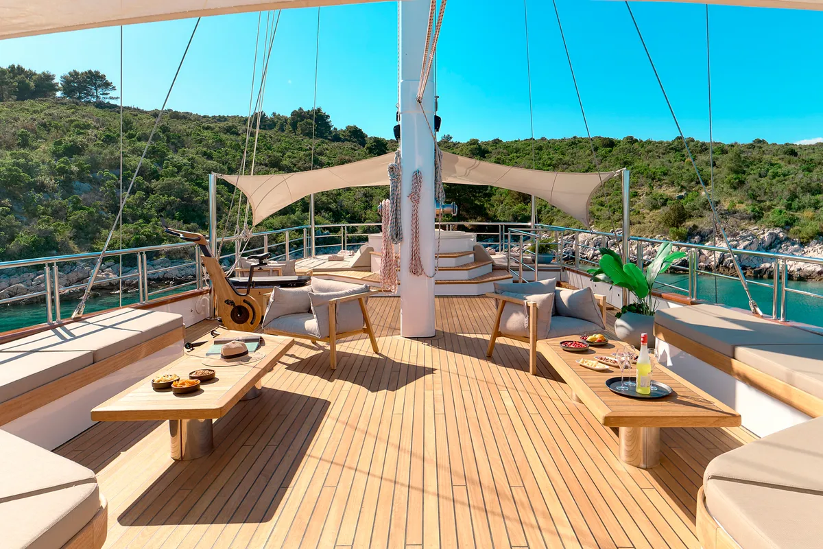 Deck of Marallure, a Gulet Motor sailer sailboat at Split, Croatia