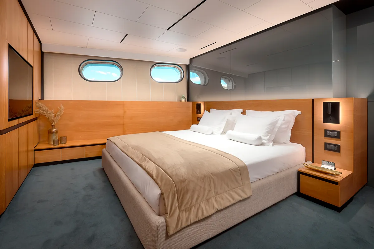 Cabin on Marallure, a Gulet Motor sailer sailboat at Split, Croatia