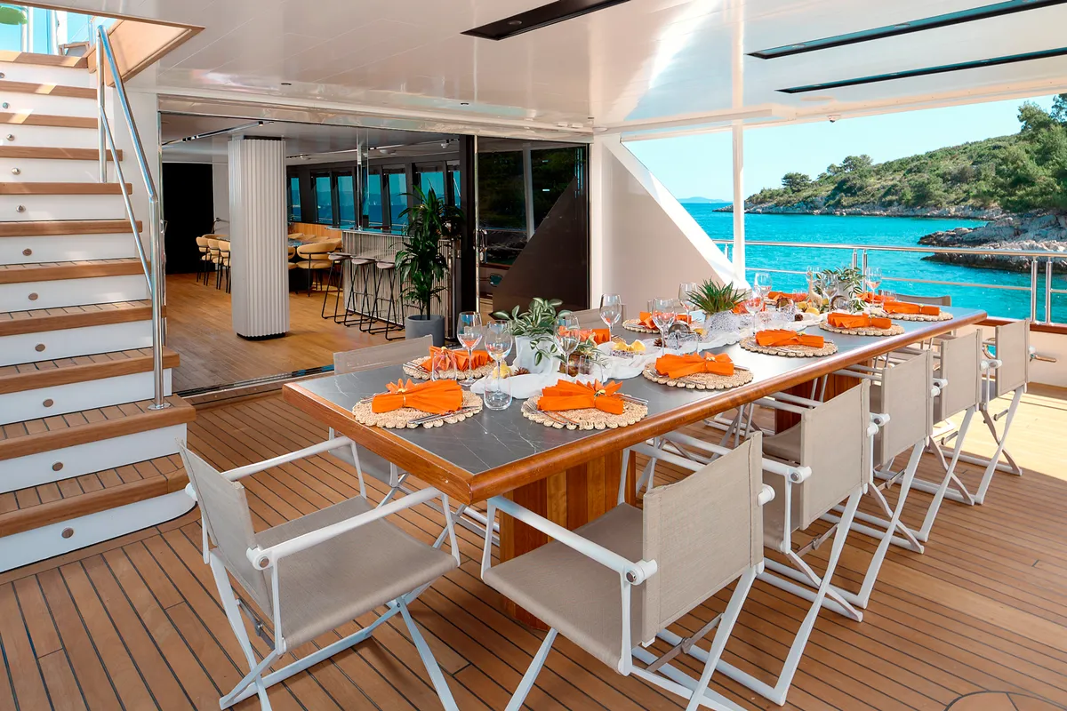 Deck of Marallure, a Gulet Motor sailer sailboat at Split, Croatia