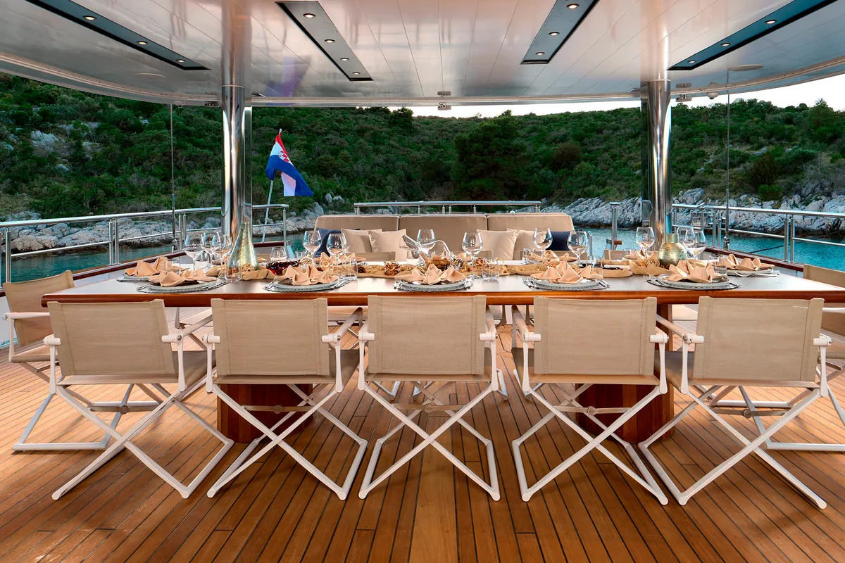 Deck of Marallure, a Gulet Motor sailer sailboat at Split, Croatia