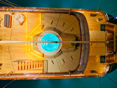 Deck of Marallure, a Gulet Motor sailer sailboat at Split, Croatia