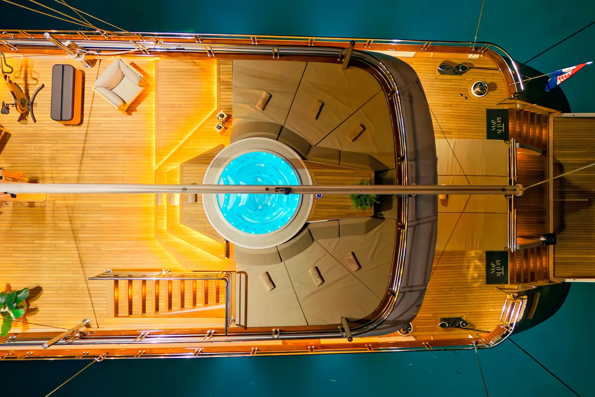 Deck of Marallure, a Gulet Motor sailer sailboat at Split, Croatia