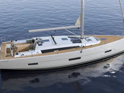 Exterior view of Feeling Good, a Dufour 430 sailboat at Preveza, Greece