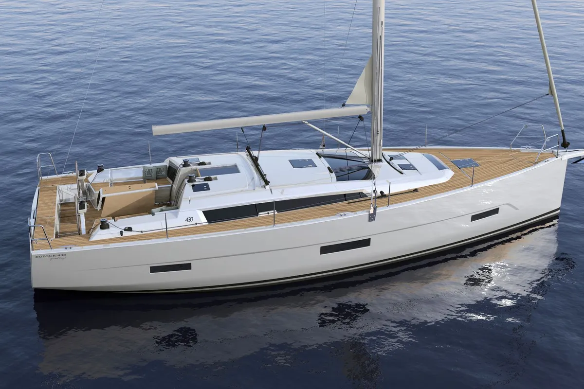 Exterior view of Feeling Good, a Dufour 430 sailboat at Preveza, Greece