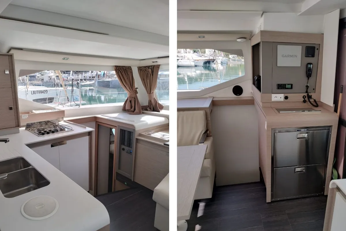 Galley of Luna, a Fountaine Pajot Isla 40 catamaran at Cagliari, Italy