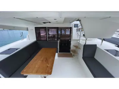 Deck of Luna, a Fountaine Pajot Isla 40 catamaran at Cagliari, Italy