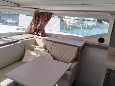 Salon of Luna, a Fountaine Pajot Isla 40 catamaran at Cagliari, Italy
