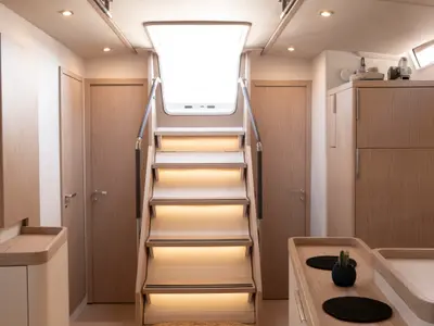 Salon of Izanami, a Beneteau First Yacht 53 sailboat at Lavrion, Greece