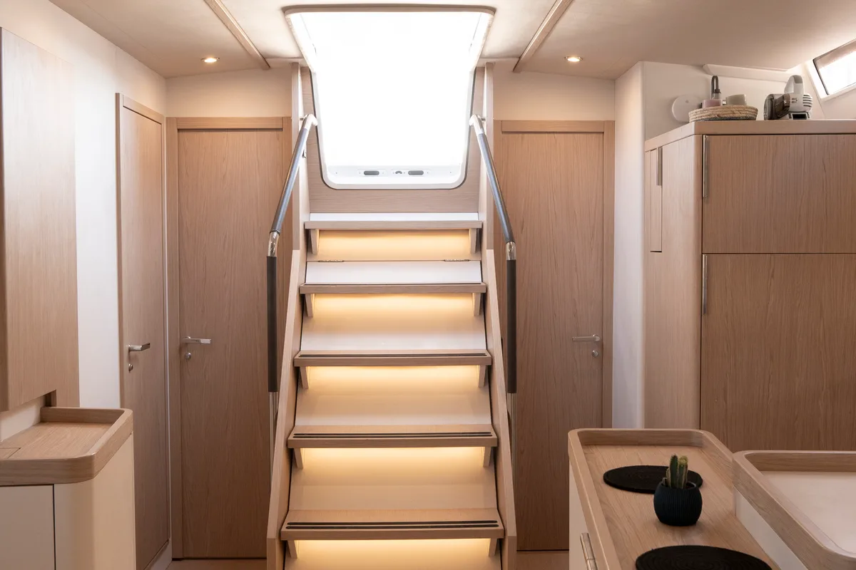 Salon of Izanami, a Beneteau First Yacht 53 sailboat at Lavrion, Greece