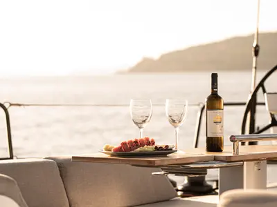 Deck of Izanami, a Beneteau First Yacht 53 sailboat at Lavrion, Greece
