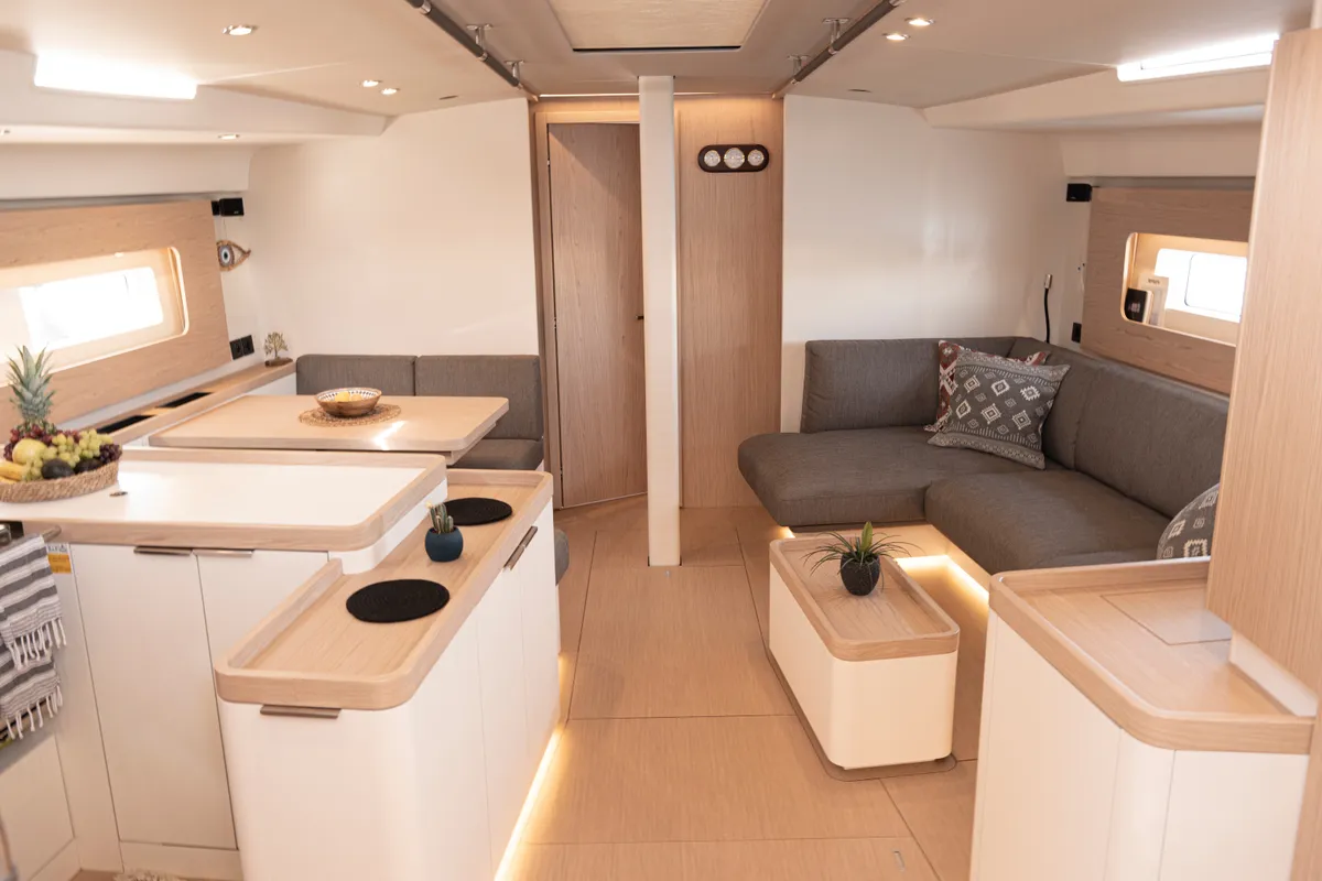 Salon of Izanami, a Beneteau First Yacht 53 sailboat at Lavrion, Greece