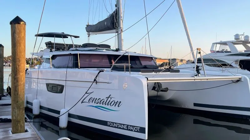 Exterior view of Zensation, a Fountaine Pajot Tanna 47 catamaran at Chesapeake, United States