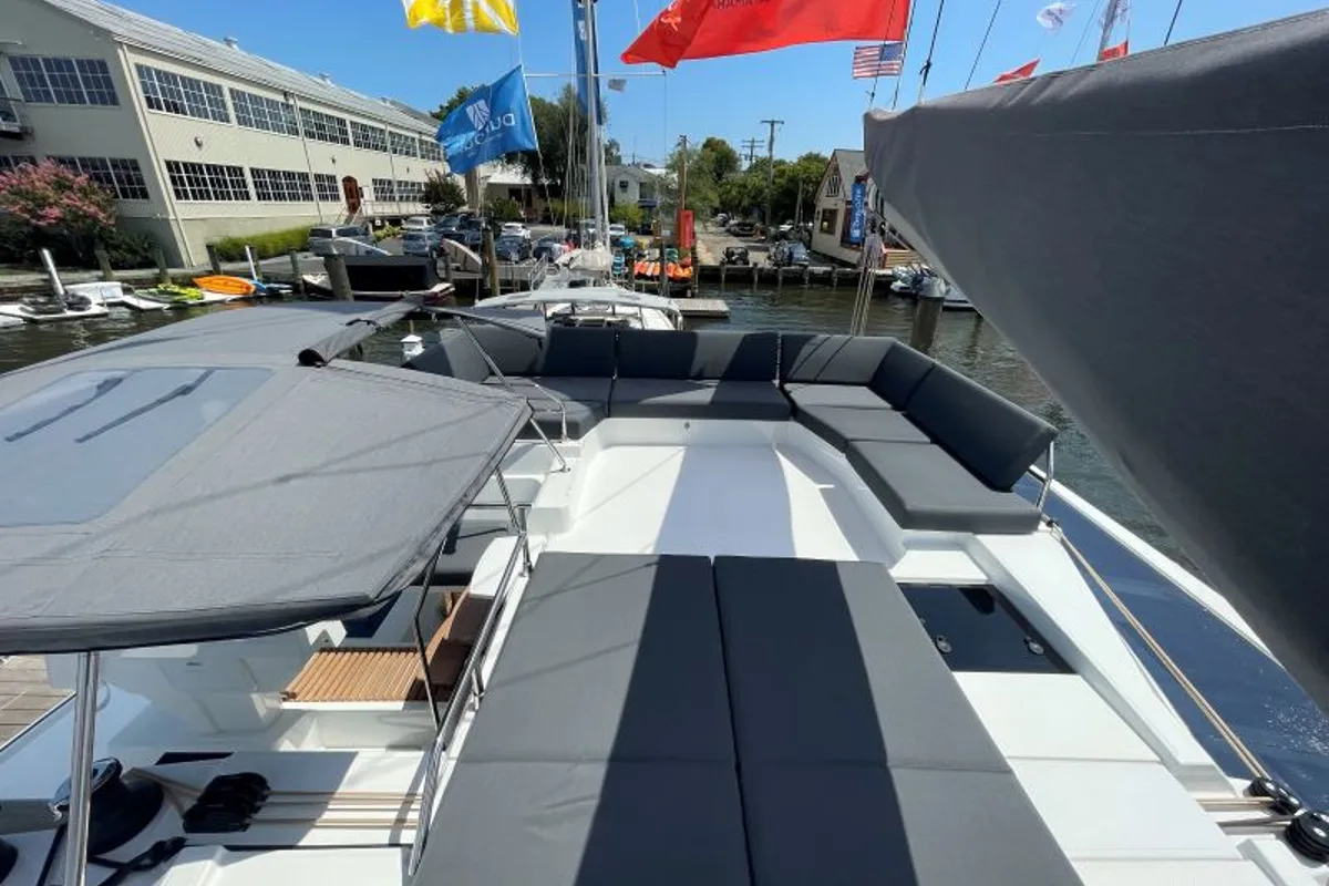 Deck of Zensation, a Fountaine Pajot Tanna 47 catamaran at Chesapeake, United States