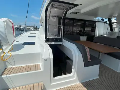 Deck of Zensation, a Fountaine Pajot Tanna 47 catamaran at Chesapeake, United States