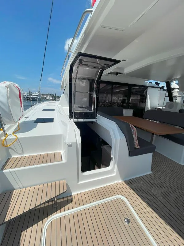 Deck of Zensation, a Fountaine Pajot Tanna 47 catamaran at Chesapeake, United States